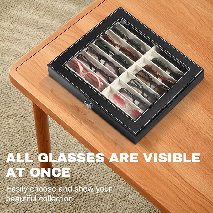Sunglasses Organizer Case with Adjustable Slots, Eyeglasses Display with Lid - Image 5