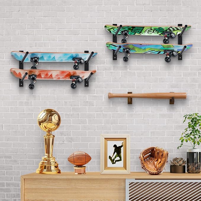 BiJun Skateboard Wall Mount, Snowboard Wall Mount Display, Horizontal Ski Wall - Image 4