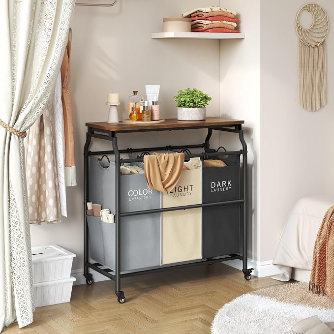 Hoctieon 3 Section Laundry Sorter Cart - Image 6