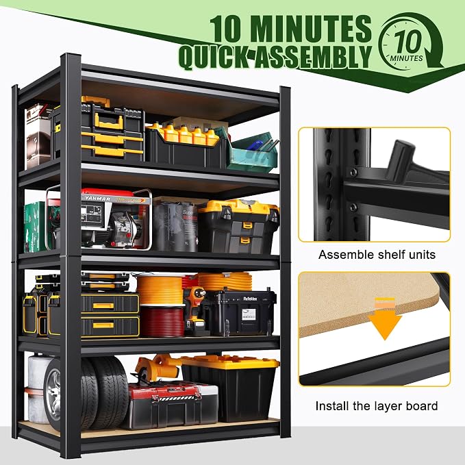 71.2" H Garage Shelving 5T Storage Shelves, Metal Adjustable Shelving Unit - Image 6