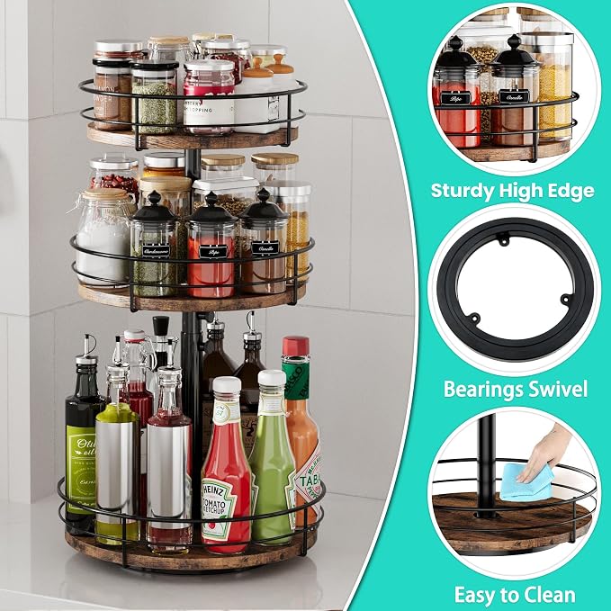 3 Tier Lazy Susan Spice Rack Organizer 360° Rotating, - Image 3