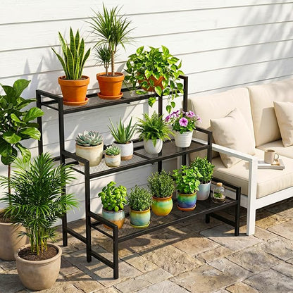 Garden 4 you 3 Tier Expandable Stair Style Metal Plant Stand, Adjustable Garden - Image 3