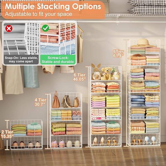 Extended Width Hanging Closet Organizer, 8 Tier Wire Storage Shelves | Hanging - Image 3