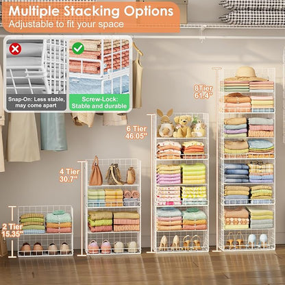 Extended Width Hanging Closet Organizer, 8 Tier Wire Storage Shelves | Hanging - Image 3