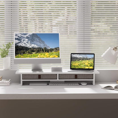 Fenge Monitor Stand with Drawer, 2 Tiers Dual Monitor Riser - Image 8
