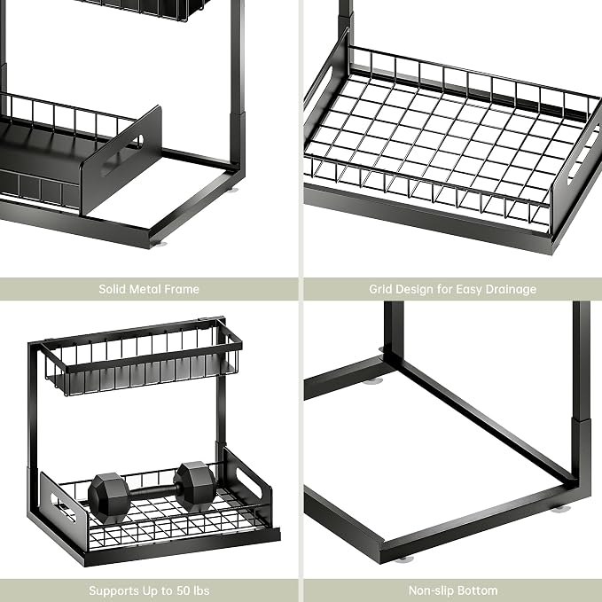 Under Kitchen Sink Organizer 2 Tier, Pull Out Bathroom Sink Organizers and - Image 6