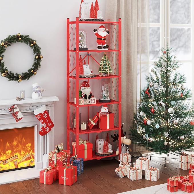 ALANNG 73.6 Inch Folding Bookshelf, 6 Tier Metal Bookcase and Bookshelves | - Image 2