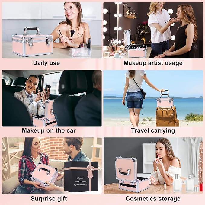 Makeup Box with Led Mirror, Travel Train Hard Case with Rechargeable Lighted - Image 7