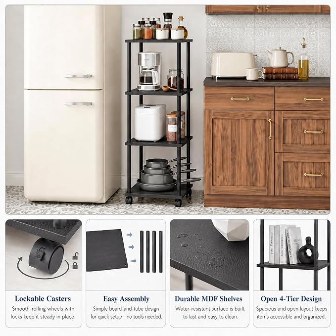 4-Tier 38.2" Tall Black Bathroom Shelving Unit - Image 5