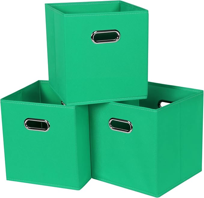 Black Fabric Cubby Storage Bins, Cube Organizer Bin Foldable Storage Boxes by Yunkeeper