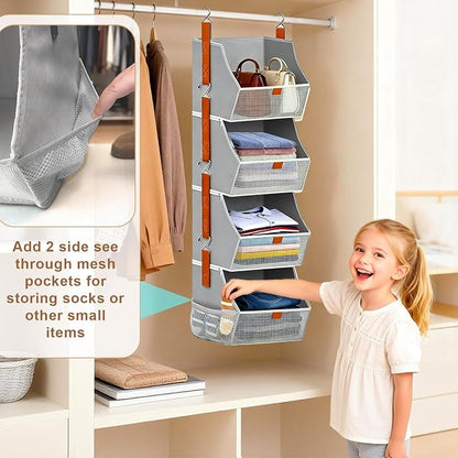 Fabric 4 Tier Hanging Closet Organizers Heavy Duty Shelf Hanging Storage Towel - Image 5