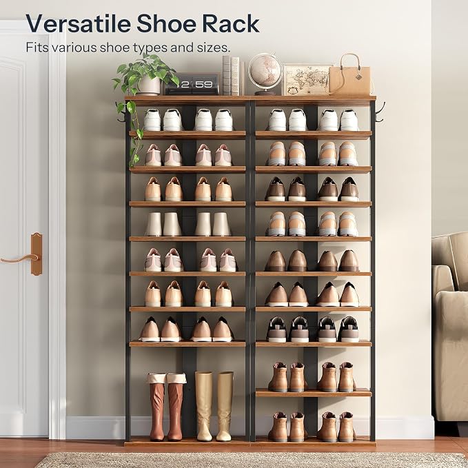 HOOBRO 10 Tiers Vertical Shoe Rack, Wooden Shoe Storage Organizer - Image 5