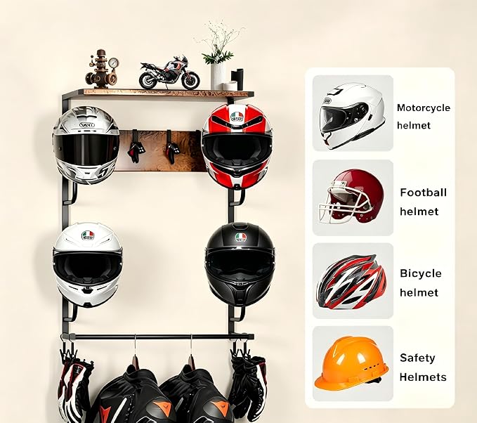 Motorcycle Helmet Holder Wall Mount, Motorcycle Gear Rack - Image 4