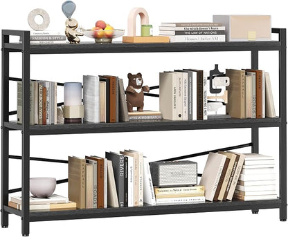 3 Tier Bookcase 47.24" Width, Long Industrial Book Shelf, Vintage Wooden Large by Homeiju