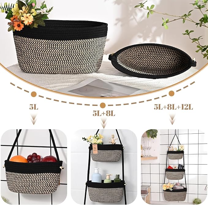 Hanging Basket, 3-Tier Woven Wall Basket - Image 2