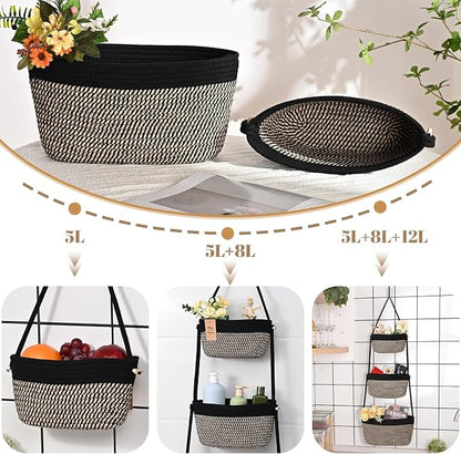 Hanging Basket, 3-Tier Woven Wall Basket - Image 2