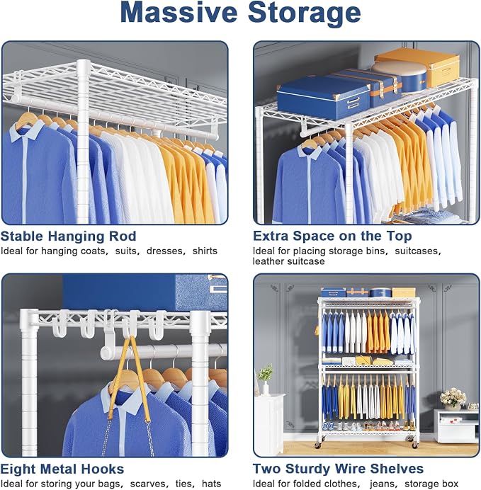 P8 Heavy Duty Clothes Rack（With Extended Width Design） Rolling Clothing Racks - Image 5