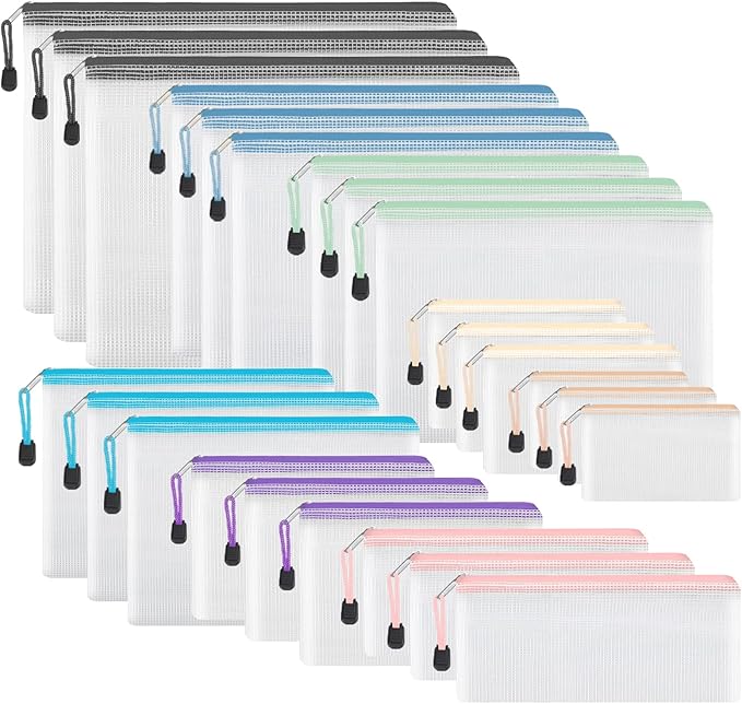 EOOUT 24pcs Mesh Zipper Pouch, Waterproof Zipper Bags, 8 Sizes Plastic Travel by EOOUT