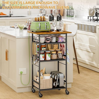 Rolling Kitchen Microwave Cart, 4 Tier Microwave Table Stand - Image 4