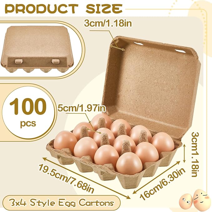 Rtteri 100 Pieces Paper Pulp Egg Cartons 3x4 Style Vintage Blank Egg Cartons - Image 2