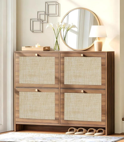 Nicetree Shoe Cabinet Storage for Entryway, 4-Flip Drawer Narrow Shoe Rack by Nicetree