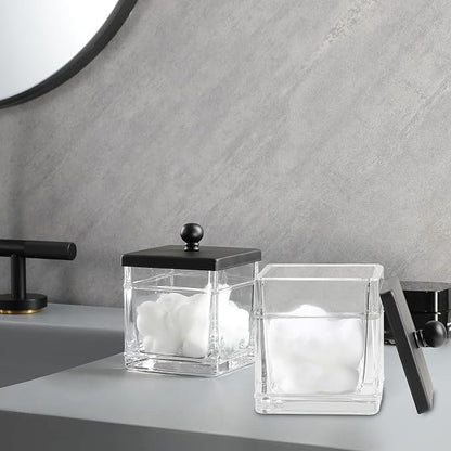 Glass Cotton Jar Holder 2 Pack– Matte Black Lid, Elegant Bathroom Storage - Image 4