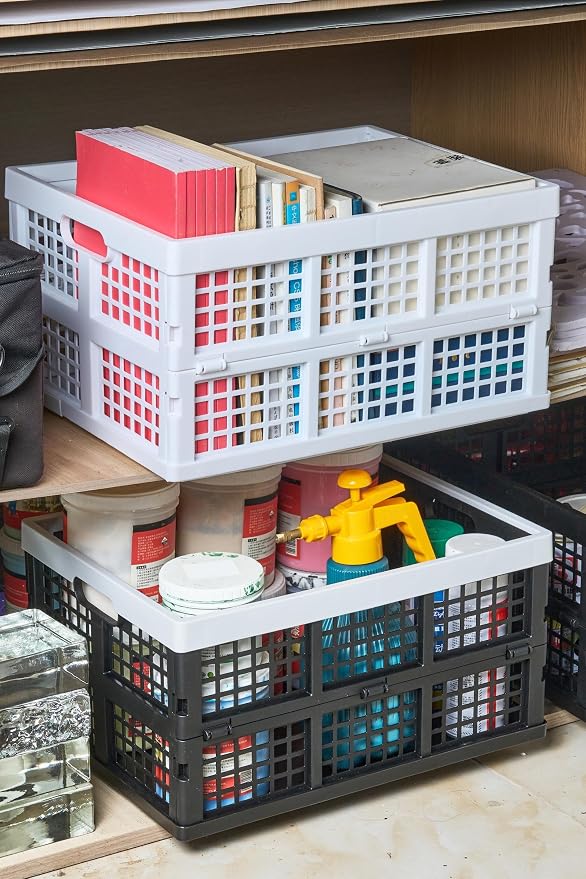 3-Pack Plastic Collapsible Storage Crates-30L, Foldable Plastic Crates - Image 8