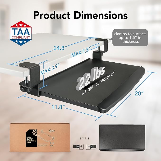 EHO Prime Desk Clamp Keyboard Tray, Under Desk Sliding Retractable Drawer - Image 4