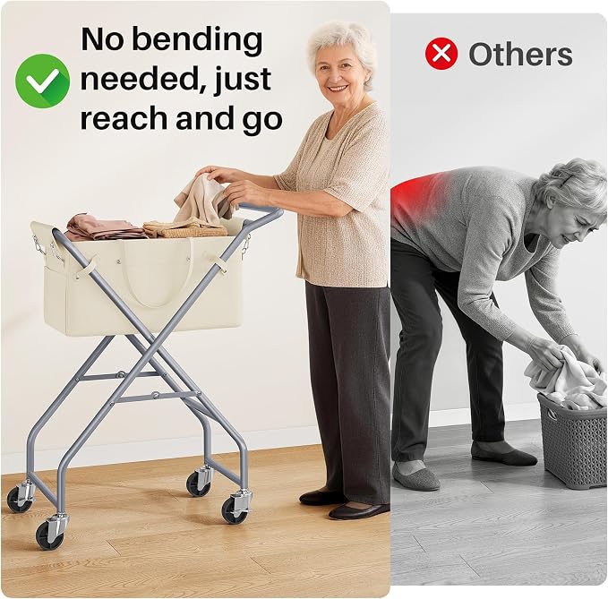 No-Bend Laundry Cart- Rolling Hamper - Image 2