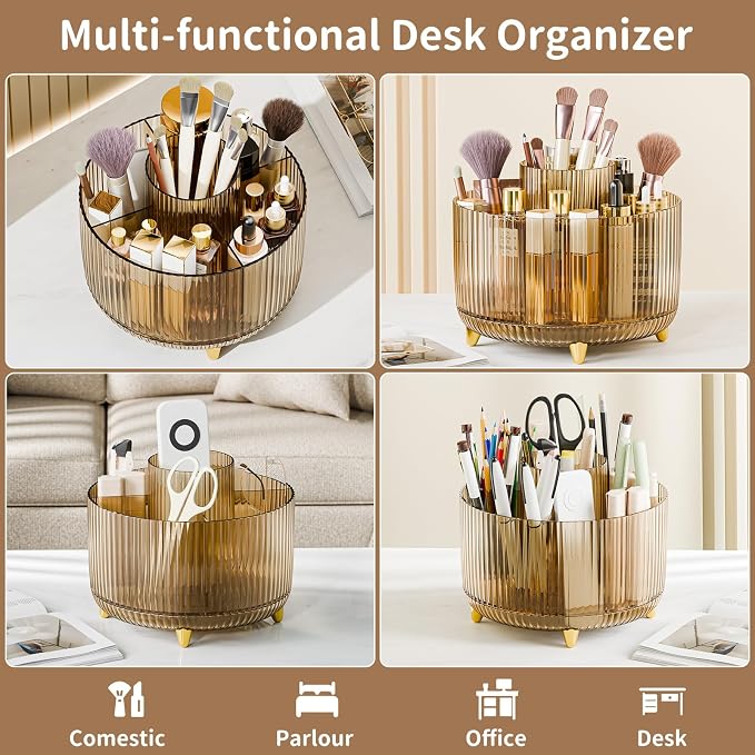 360° Rotate Makeup Brush Holder Organizer, Makeup Organizers Countertop - Image 3
