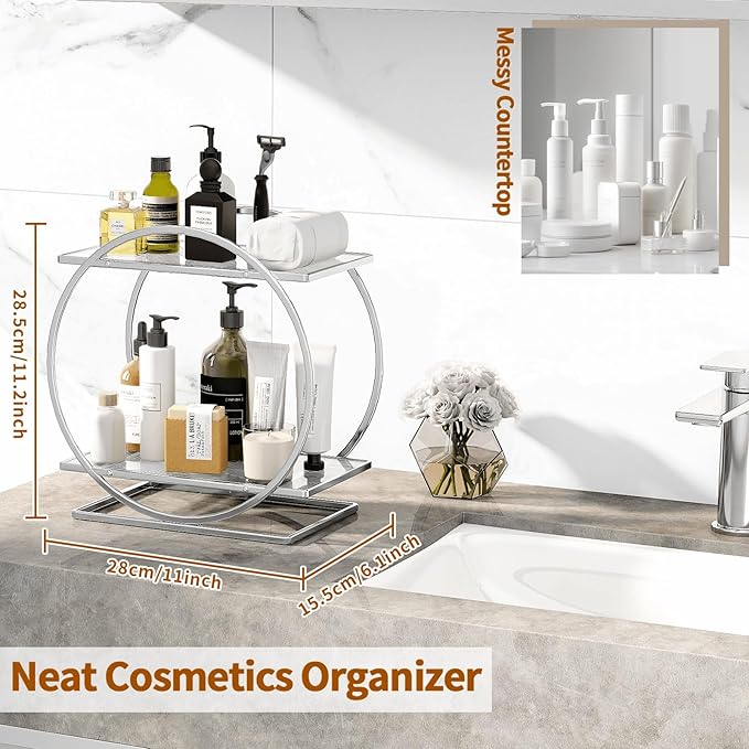 Perfume Organizer for Bedroom Dresser- Sliver Makeup Organizers for Vanity - Image 3