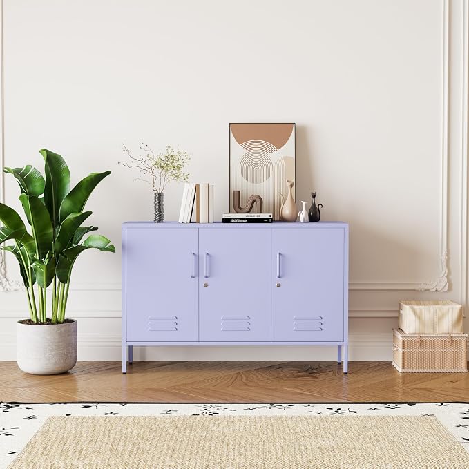 31.5 Inch Tall Lockable Lavender Purple Metal TV Storage Cabinet, Industrial - Image 5