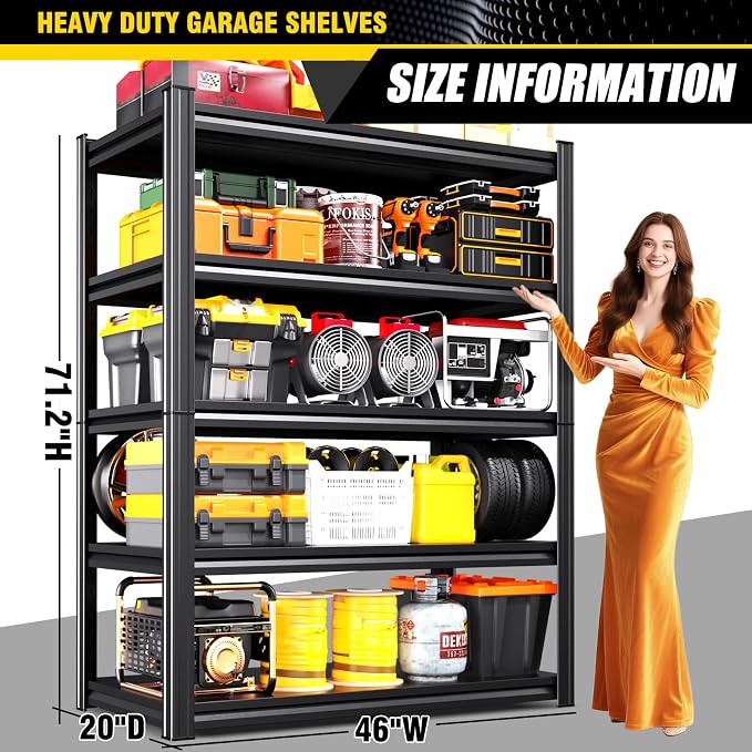 Set of 6 Heavy Duty Garage Shelving, 71.2" Hx46 Wx20 D, Adjustable Storage - Image 3