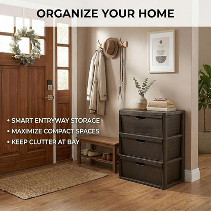 3 Drawer Wide Weave Storage Tower, Modern Style Decorative Freestanding Storage - Image 5