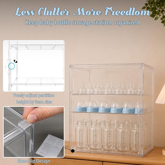 Baby Bottle Organizer，3-Tier Transparent Adjustable Baby Bottle Storage Cabinet - Image 5