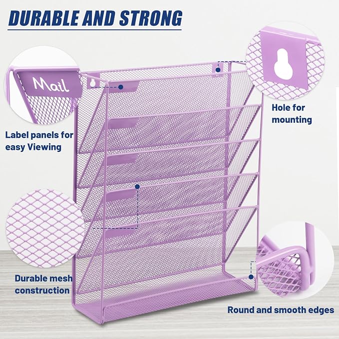 EASEPRES Desk File Organizer Mesh 6 Tier, Hanging Wall Mount Document - Image 3