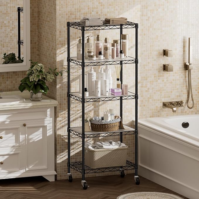 SINGAYE 5 Shelves Storage Shelf Wire Closet Bathroom Organizers Metal Pantry - Image 8