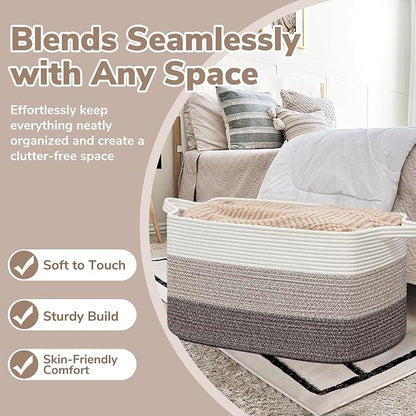 Goodpick Large Woven Storage Basket, 21.6"x14.9"x11.8", Blanket Storage - Image 5