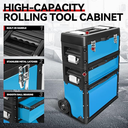 Auto Dynasty 3-Tier Stackable Tool Box, 19.5 Inch 3-in-1 Rolling Tool Box - Image 2