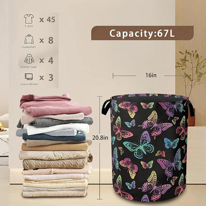 Rainbow Butterfly Collapsible Laundry Baskets, Laundry Hamper, Storage Basket - Image 3