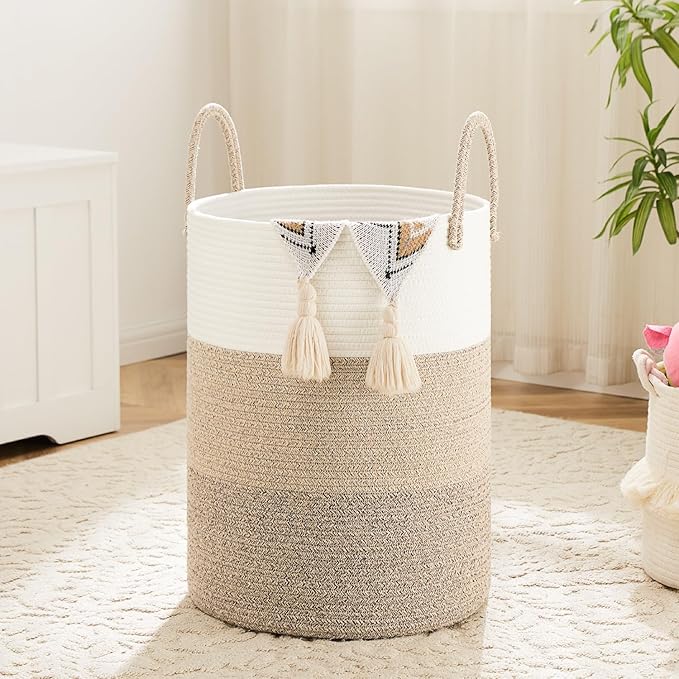 Laundry Basket, Woven Cotton Rope Laundry Hamper, 60L by Artfeel