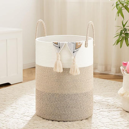 Laundry Basket, Woven Cotton Rope Laundry Hamper, 60L by Artfeel