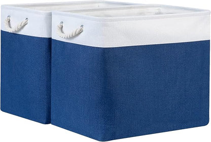 Bidtakay Large Canvas Organization Bins Set of 2 Navy Blue Rectangular Baskets by BidtakayBaskets