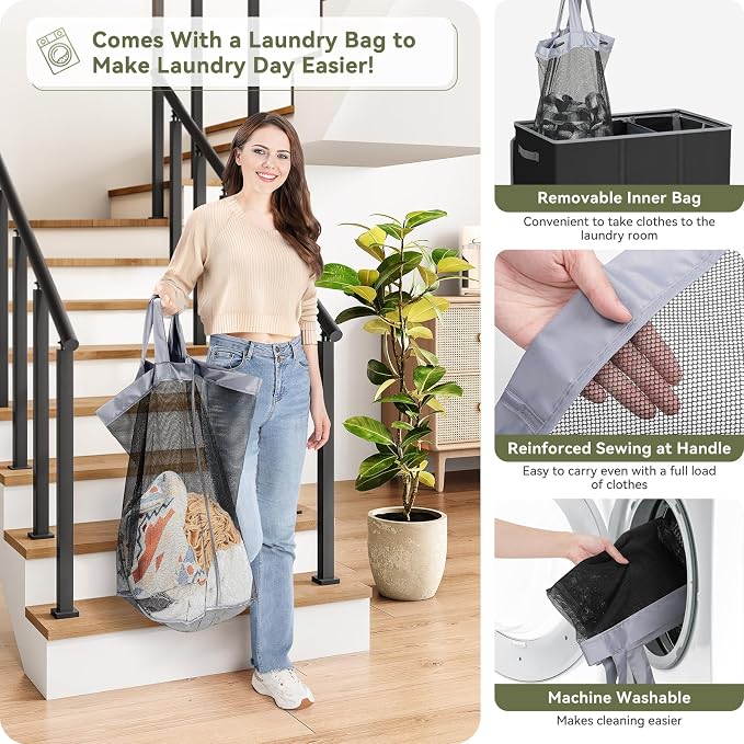 SOLEDI 160L Laundry Hamper 3 Section, Extra Large Laundry Hamper - Image 3