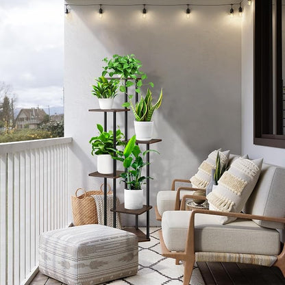 6 Tier Plant Stand Indoor, Thickened Metal Wood Corner Plant Shelf Stands - Image 7