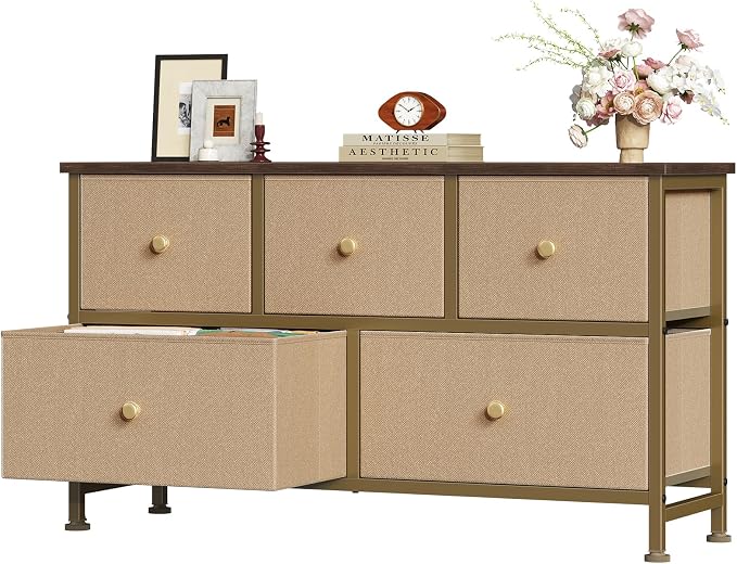 OLIXIS 5 Drawer Dresser for Bedroom, Storage Organizer for Closet, Khaki | by OLIXIS
