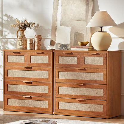 LEYAOYAO Rattan Dresser for Bedroom, 33.5" Tall Chest of Drawers, Modern 5 - Image 2