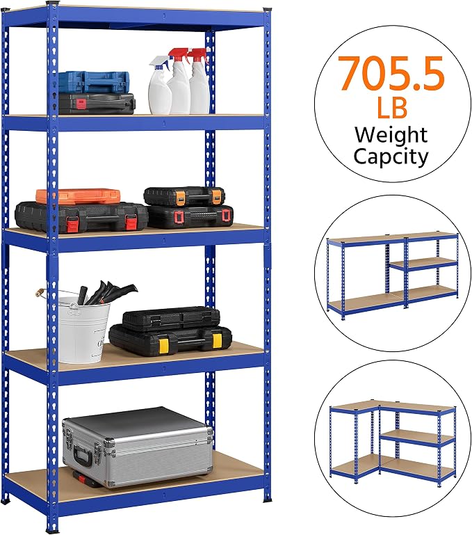 Yaheetech 5-Tier Heavy Duty Storage Shelves 35.5" W x 17.5" D x 72" H Blue | - Image 7