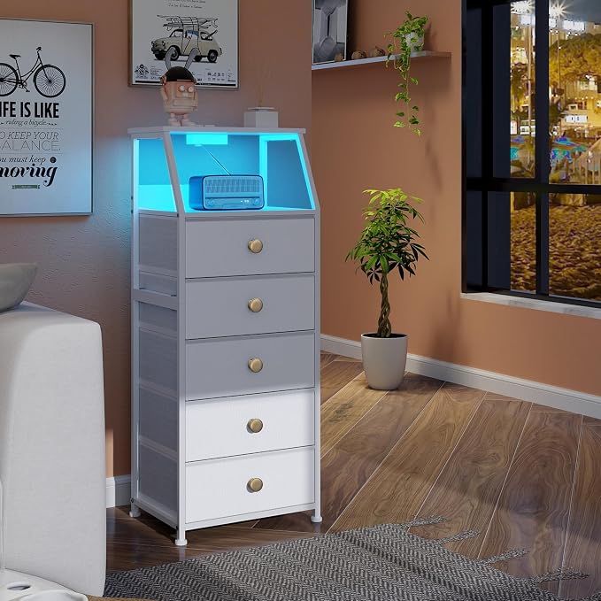Tohomeor Dresser with Fabric Drawers Nightstand with 2 Tier Shelf Storage Tower - Image 7