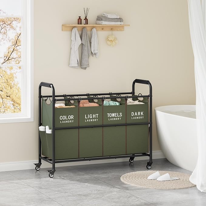 Tajsoon 4 Bag Laundry Sorter Cart, 4 Section Laundry Hamper Sorter - Image 7